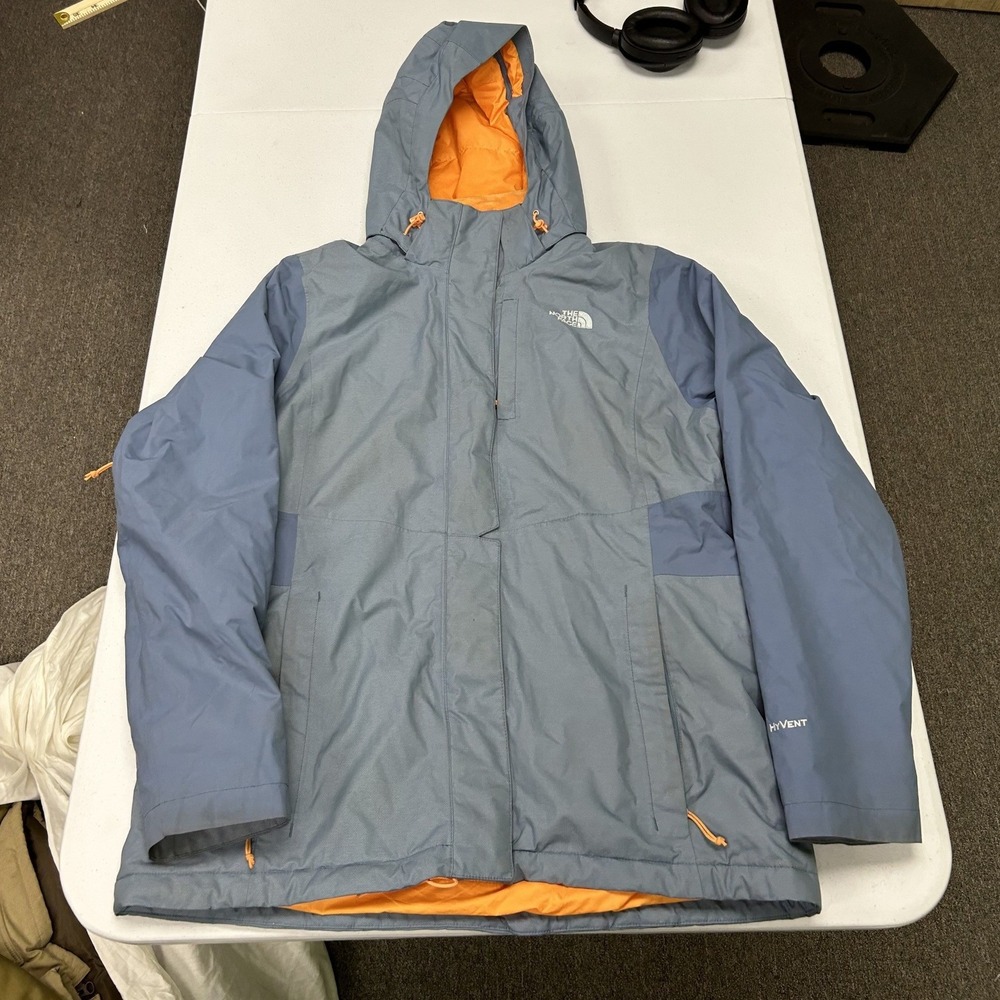 The North Face HyVent Jacket Womens L Blue Orange Fleece Lined Hooded Ski Coat